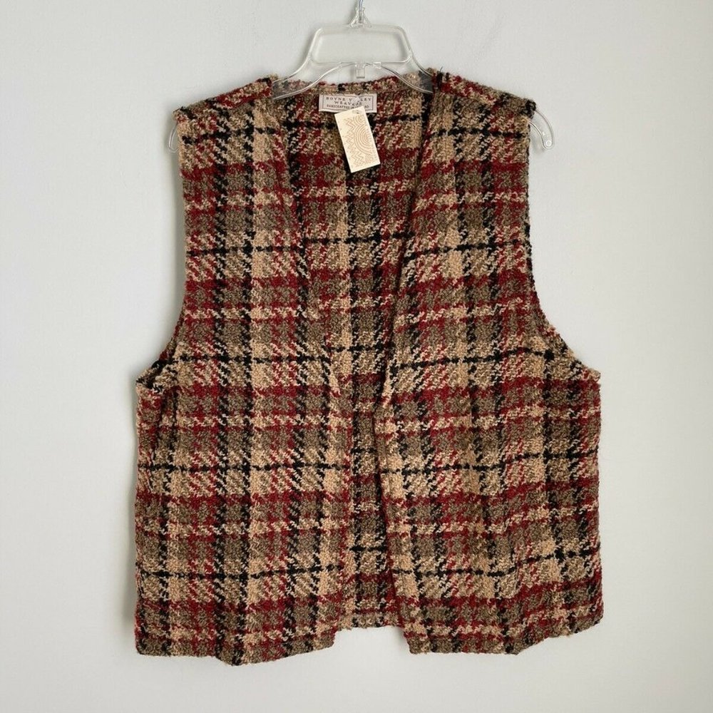 New Boyne Valley Weavers Ireland Red Charcoal Unisex Plaid Boucle Vest